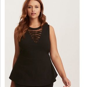 Torrid 00 Lace Up Mesh Peplum Top